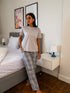 Women summer pajama set Grey Tee + Light Grey X Grey Glen Plaid Pants